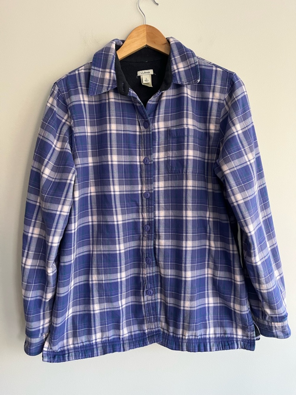 L.L.Bean Purple Plaid Fleece Lined Jacket Button Down Small